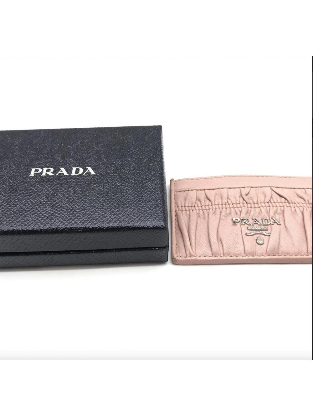 Prada Pink Leather Card Holder with Ruched Detailing